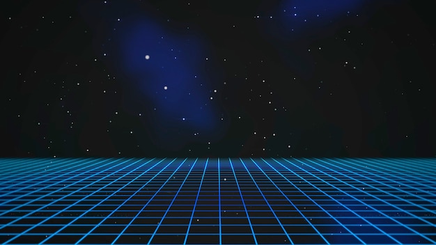 Retro lines and grid in space, abstract background. Elegant and luxury 80s, 90s style 3D illustration