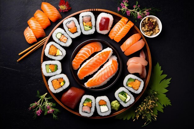 rice seafood roll asian fresh sushi healthy japanese food fish generative ai