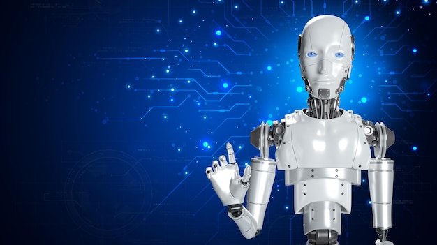 Robot are assistant for provide access to data growth of business in online network Robot application and global connection AI Artificial intelligence