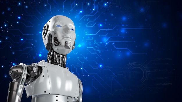 Robot are assistant for provide access to data growth of business in online network Robot application and global connection AI Artificial intelligence
