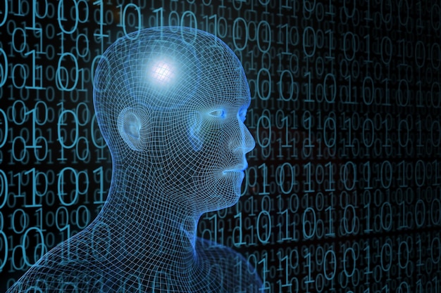 Robot head. Artificial intelligence concept.