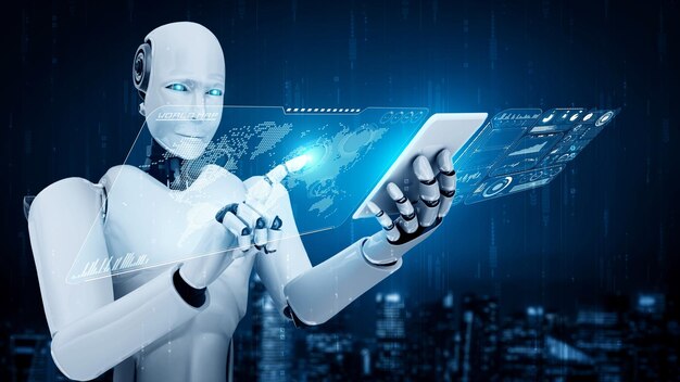 robot hominoid use mobile phone or tablet for big data analytic