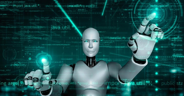 Robot tương lai trí tuệ nhân tạo huminoid AI lập trình mã hóa