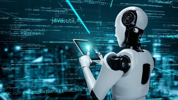 Robot tương lai trí tuệ nhân tạo huminoid AI lập trình mã hóa