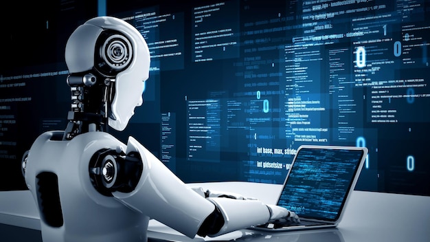 Robot tương lai trí tuệ nhân tạo huminoid AI lập trình mã hóa