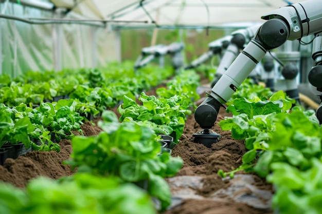 Robotic hands helping to grow vegetables