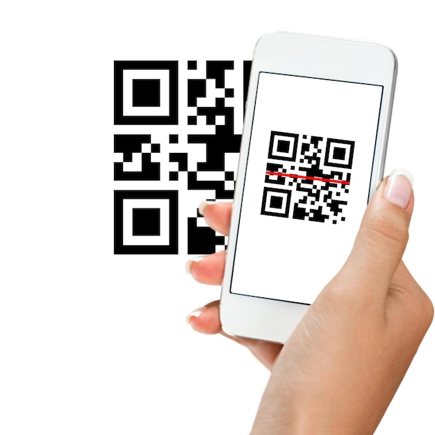 Scanning QR code on modern mobile smart phone.
