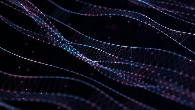Science background with DNA Futuristic dynamic wave Abstract background with connection dots and lines Technology illustration 3d rendering