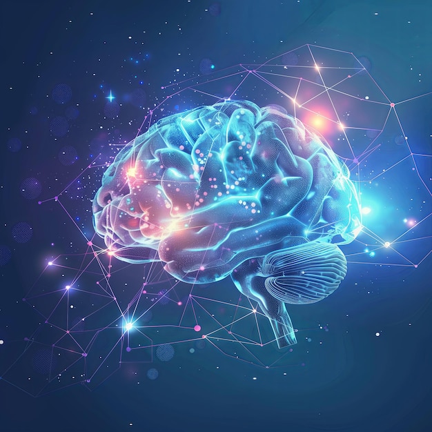 Science of the mind Digital network connecting human intelligence Blue abstract background