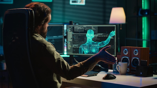Scientist placing confidential cartridge in computer awakening self aware AI