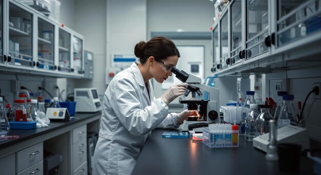 scientist using microscope in laboratory