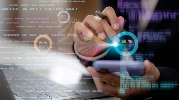 Scientists compute analyze and visualize complex data sets on computers data mining artificial intelligence Data science and big data technology