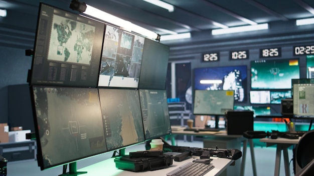 Secure room in army governmental facility used for surveillance monitoring
