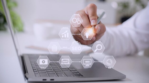 SEO Search Engine Optimization Digital online marketing andInetrmet technology concept