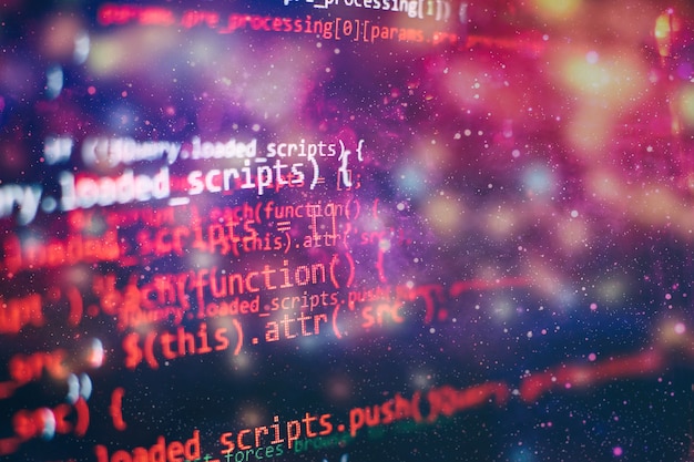server logs analysis. closeup developing programming and coding technologies. developer working on web sites codes in office.