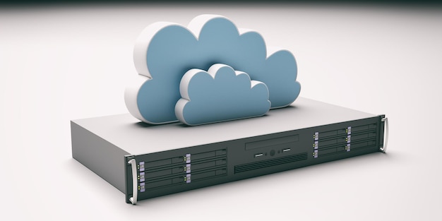 Server unit and computer clouding storage on white background 3d illustration