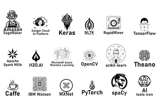 Set of Artificial intelligence AI tools icons