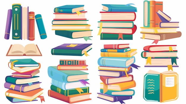 Set of book icons in flat design style