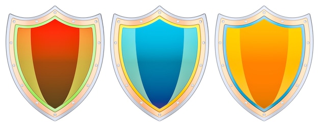 Set of colored shield 3D rendering