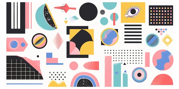 Set of graphic geometric assets with a bitmap elements