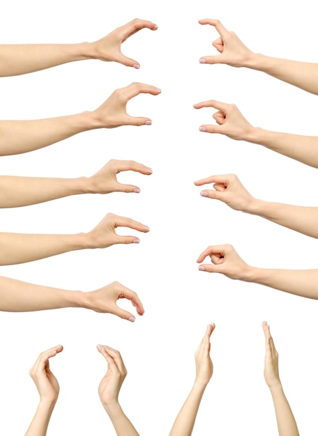 Set of womans hand measuring invisible items