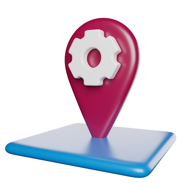 Settings and Location 3D Map Pin with Gear Icon