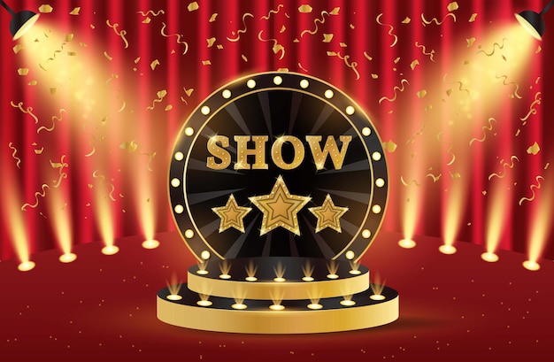 Show podium 3d retro show podium with stars Show scene stage studio or room