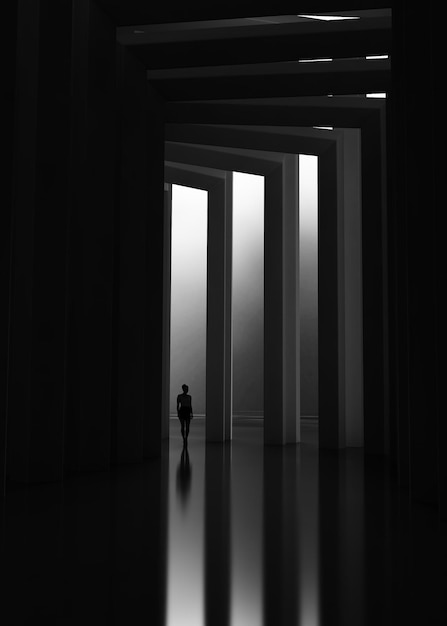 silhouette woman standing in corridor of building