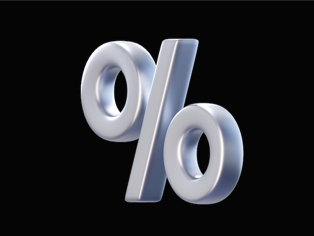 Silver metallic 3d sign percent discount Voucher gift Design element for sale concept 3d rendering