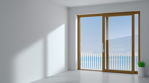 sliding exterior door with two wooden shutters. 