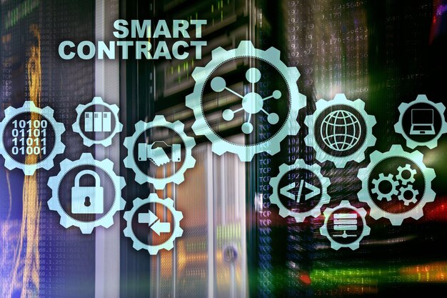 smart contract on modern server room background business technology