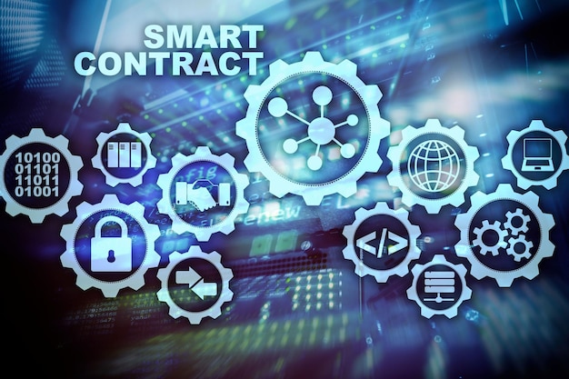 smart contract on modern server room background business technology