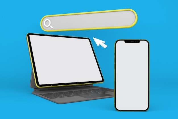 Smart Devices and Website Icons Left Side In Blue Background