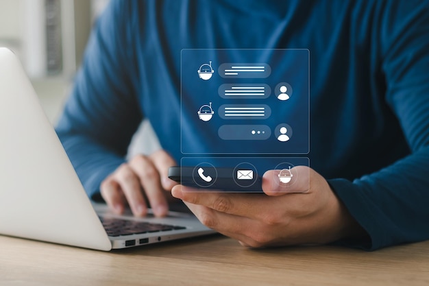 Smart Digital Customer Service Application AI Chatbot Artificial Intelligence Chatbot Automatically respond to online messages to help customers virtual assistants on smartphone mobile applications