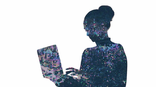 Smart silhouette artificial intelligence innovation technology liquid crystal glitch artifacts woman