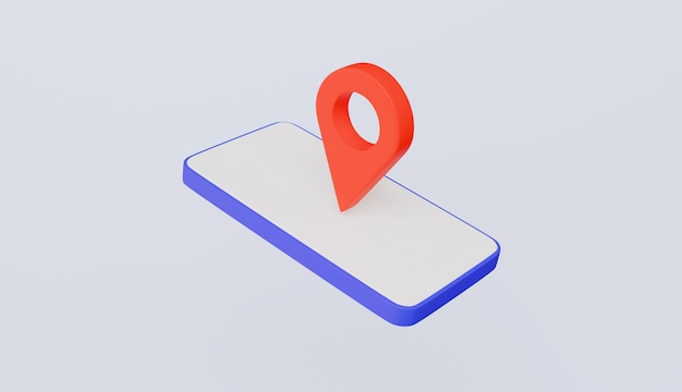 Smartphone with location pin icon marking position trip destination 3d illustration