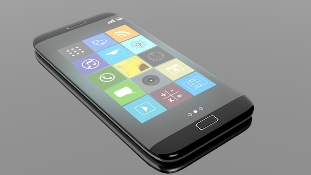 Smartphone with square apps isolated on black background