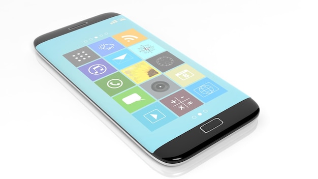 Smartphone with square apps isolated on white background