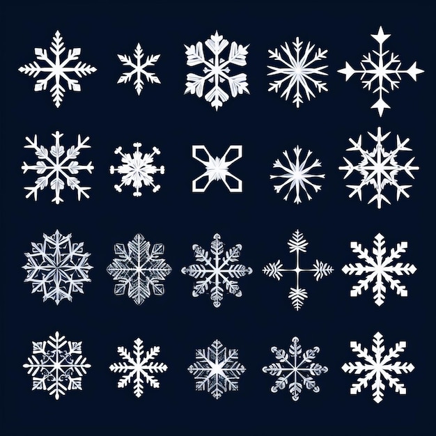 Snowflake Vector Icon Set In Various Shapes On Blue Background