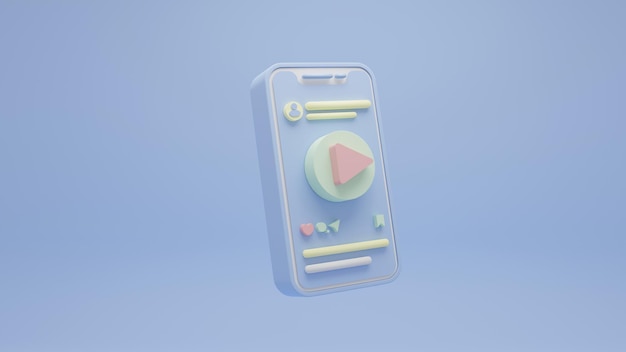 Social media with video and photo gallery on mobile application and mobile web design user interface optimization for banner and website Notification icons like comment share 3d rendering