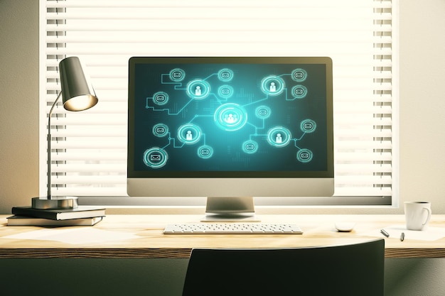 Social network concept on modern laptop screen 3D Rendering