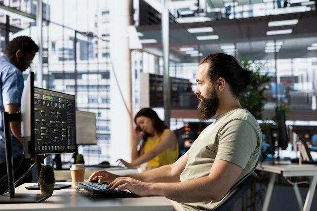 Software developer creating machine learning models that can process and analyze data to improve and