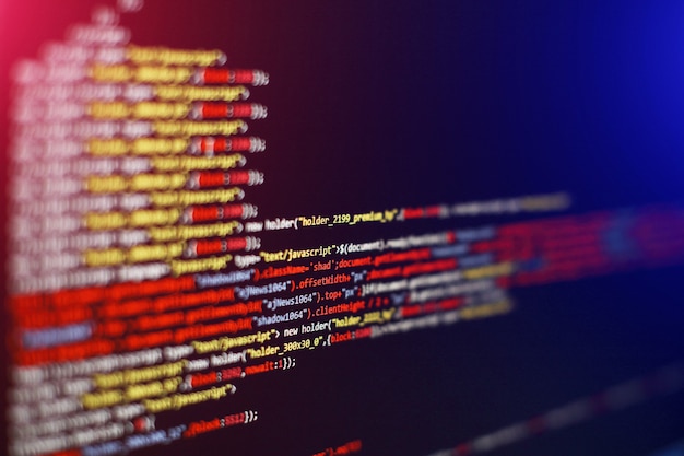 software developer programming code. abstract computer script code. selective focus