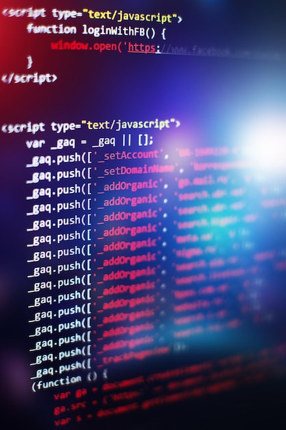Software developer programming code. Abstract computer script code. Selective focus
