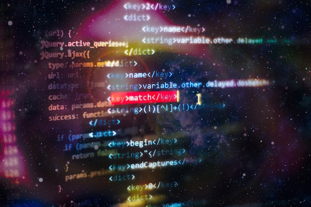 Software developer programming code. Abstract computer script code.