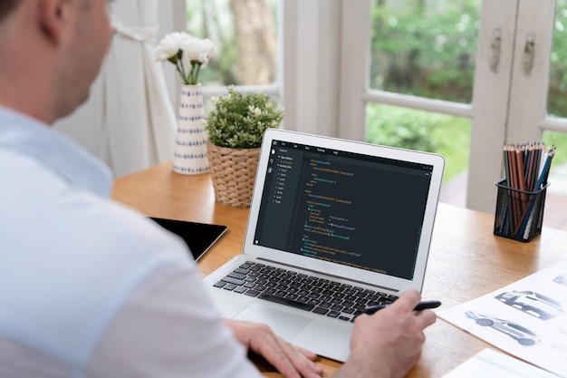 Software development programming on computer screen for brisk application