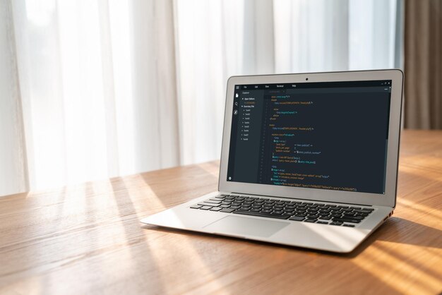 Software development programming on computer screen for modish application and program coding