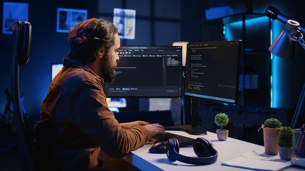 Software technician feeling relieved after removing all code bugs