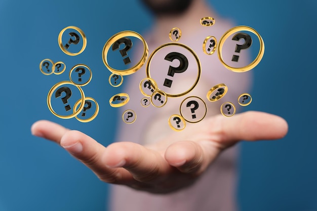 solving problem with digital question marks 3D rendering