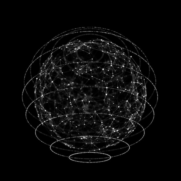 Sphere made up of points and lines Network connection structure Big data visualization 3D rendering